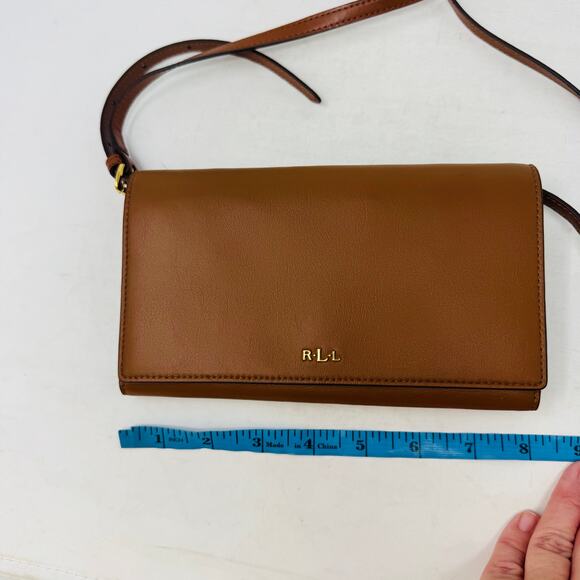 Lauren by Ralph Lauren RLL Brown Leather Crossbody Bag Small Flap Bag - Picture 7 of 9